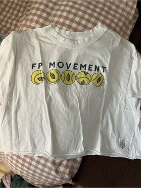 Free People White Short Sleeve Crop Tee with Yellow Graphic Circles